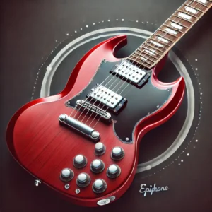 The Epiphone SG Standard electric guitar in cherry red with a lightweight double-cutaway body, powerful humbuckers, and vintage-style tuners, a top pick for 2025.