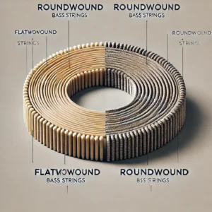 A side-by-side comparison of flatwound and roundwound bass strings, highlighting differences in texture, tone, and playability.