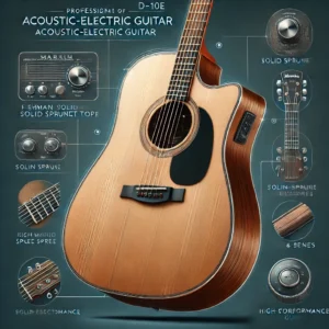 The Martin D-10E acoustic-electric guitar featuring a dreadnought body, satin-finished spruce top, Fishman MX-T electronics, and high-performance neck for rich tones in 2025.