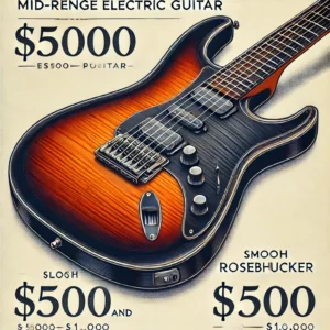 A mid-range electric guitar priced between $500 and $1,000, featuring a sleek double-cutaway body, sunburst finish, dual humbuckers, and professional hardware.