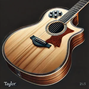 The Taylor 214ce acoustic-electric guitar with a grand auditorium body, natural wood finish, solid Sitka spruce top, and built-in ES2 electronics, perfect for 2025.