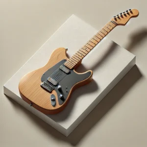 A budget-friendly electric guitar with a simple wooden finish and minimalist design, highlighting affordability and quality.
