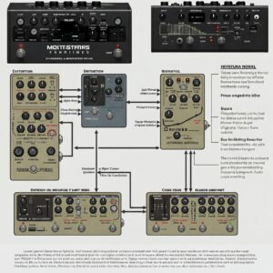 Illustration depicting the detailed sound shaping capabilities of either a guitar amp's controls or a multi-effects pedal's parameters. Guitar amp vs Multi-effects pedal
