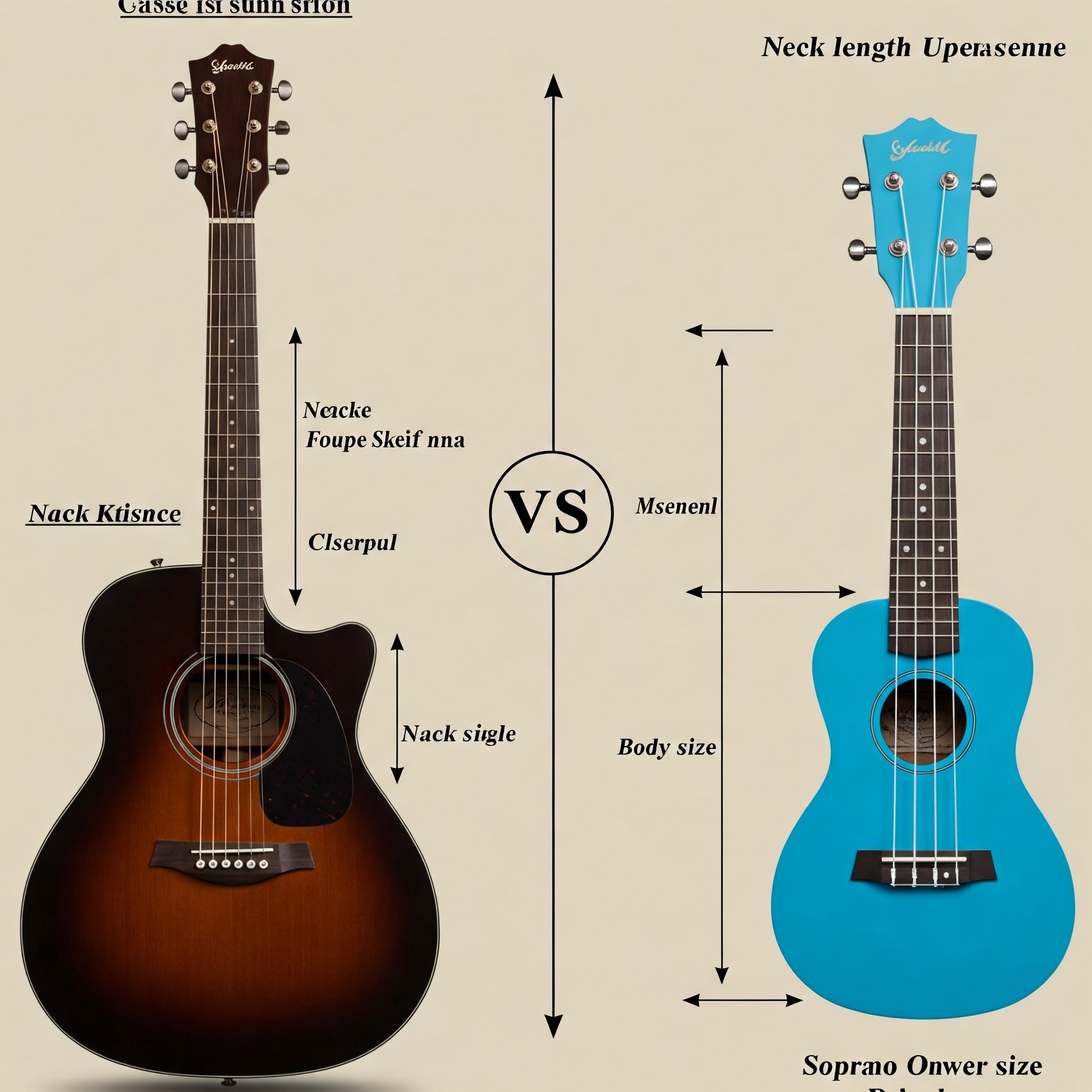 A side-by-side comparison showcasing the Guitar vs Ukulele, highlighting their key differences as popular stringed instruments.