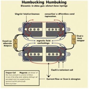  Illustration demonstrating how the reverse winding and polarity of the two coils in a humbucker pickup cancel out hum and noise. Single coil vs Humbucker pickups