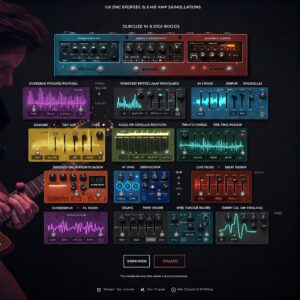 Graphic showcasing the wide range of effects and amp simulations available in a multi-effects pedal. Guitar amp vs Multi-effects pedal