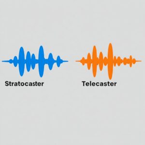 Visual representation of the contrasting sound waveforms often associated with Stratocaster and Telecaster guitars. Stratocaster vs Telecaster