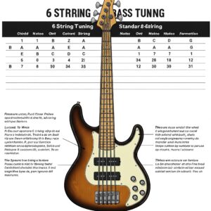 A tuning chart showing the standard tuning (B-E-A-D-G-C) for a 6 bass strings guitar.
