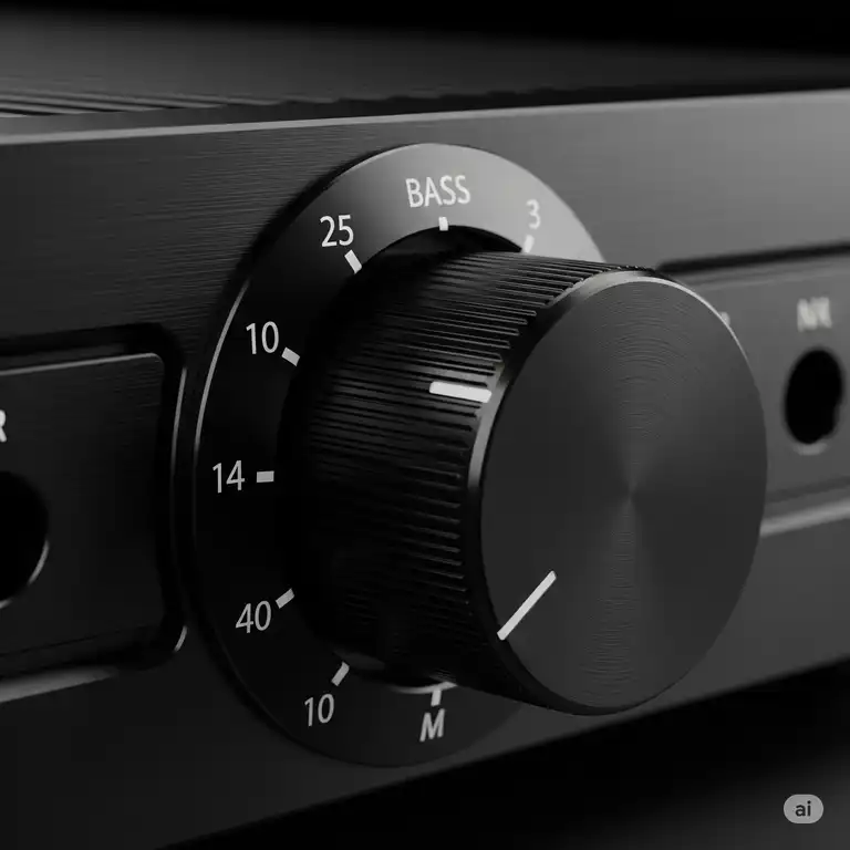 A close-up view of a high-quality bass knob for amp, showing clear markings and a smooth finish, ready to fine-tune your audio experience.