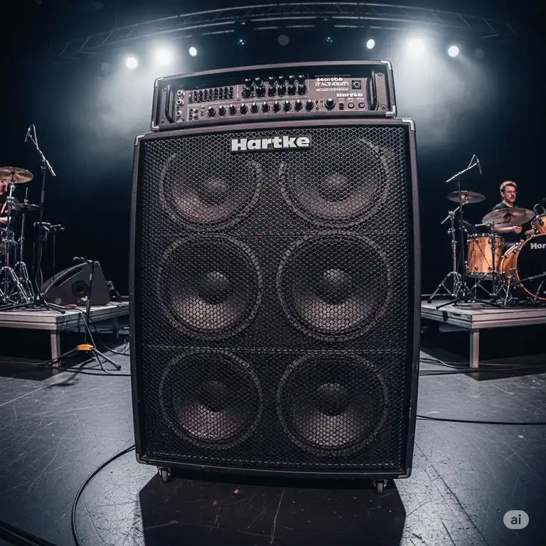 Powerful Hartke bass guitar amp stack, ideal for live performance.