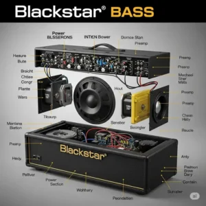 Internal components diagram of a Blackstar bass amp, illustrating its robust engineering.