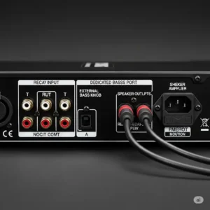 Visual representation of an amplifier's rear panel, highlighting the dedicated input port for connecting an external bass knob for amp.