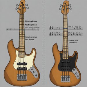"Illustration showing the extended lower frequency range of a best 5 string bass."