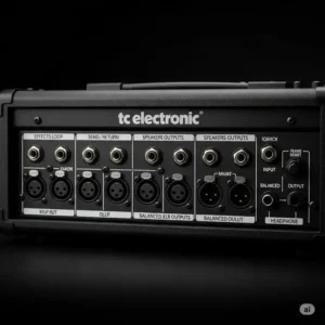 Rear panel of a TC Electronic bass amp, highlighting its versatile input and output connectivity options.