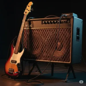 vox bass guitar amp set up for a live performance, providing robust sound for bassists on stage.