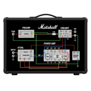 A bassist on stage, passionately playing through a powerful marshall bass amp setup, delivering rich low-end tones.