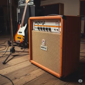 A vintage orange bass amps, showcasing its retro design and the enduring quality of Orange amps through the years.