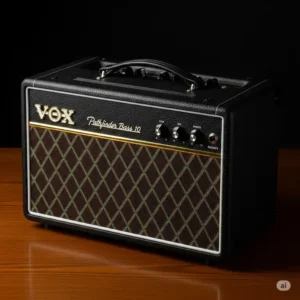 The compact vox bass guitar amp Pathfinder 10, perfect for practice and small studio sessions.