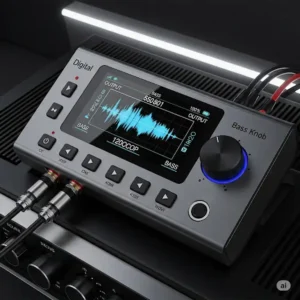 Depiction of an advanced digital bass knob for amp offering precise control over amplifier output and bass frequencies.