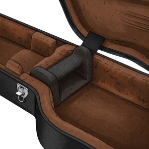 Close-up illustration of the interior padding and neck support in an acoustic bass guitar case.