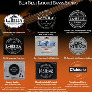 Graphic showcasing some of the best flatwound bass guitar strings brands.