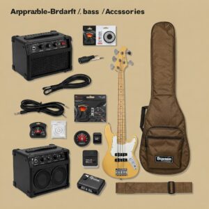 "Affordable accessories for a cheap bass guitar, such as amplifier and gig bag."