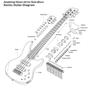 Diagram illustrating the anatomy and components of a 12 string electric bass guitar.
