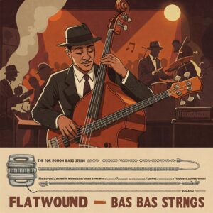 Illustration depicting flatwound bass guitar strings being used in jazz music.