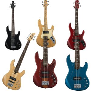  "Various Ibanez 6 String Bass Guitar models with different finishes and body styles."