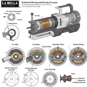 Detailed illustration of the winding and construction of authentic la bella bass strings.