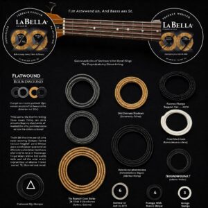 Different types of la bella bass strings available, including flatwound and roundwound options.