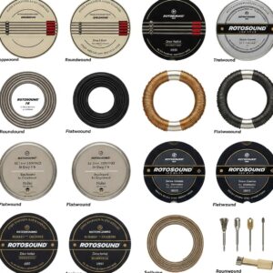 Different types of rotosound bass strings available, including roundwound and flatwound options.