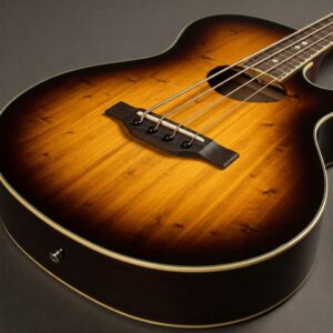 Sunburst finish on a 5 string acoustic bass guitar body.
