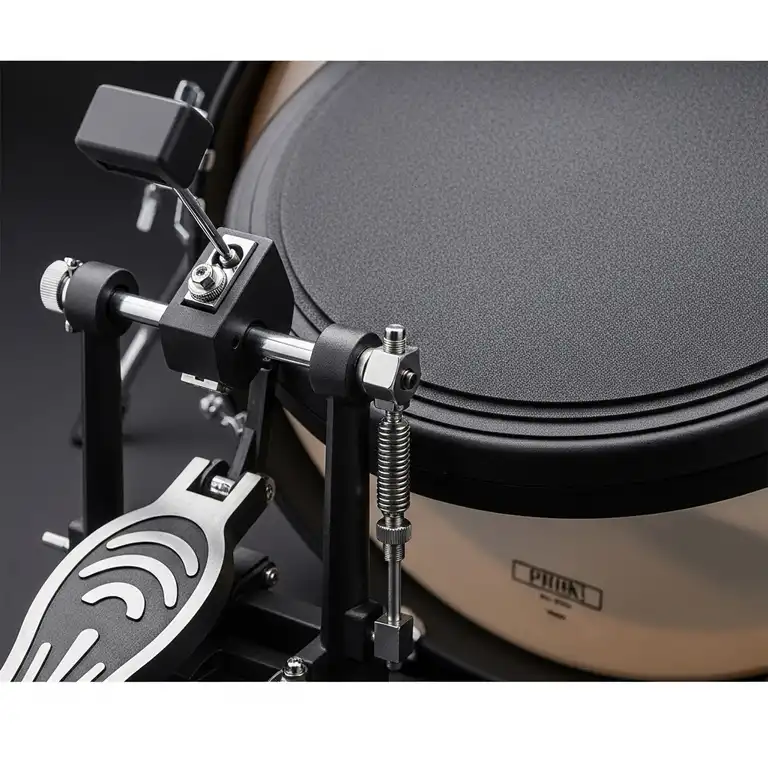 A close-up shot of a durable bass drum practice pad with a kick pedal attached, perfect for quiet and effective drumming practice.