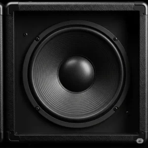 Close-up view of a high-quality speaker cone inside a bass guitar cabinets, essential for deep low-end sound.