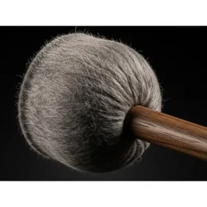 Close-up of a bass drum mallet with a soft felt head, ideal for warm, sustained tones.