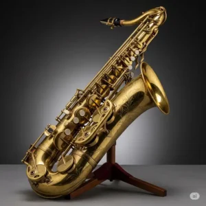 Vintage bass saxophone for sale, highlighting its classic design and potential for unique tone.