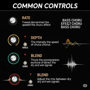 A simple diagram illustrating where a bass chorus pedal typically fits within a bass guitar's signal chain for optimal sound.