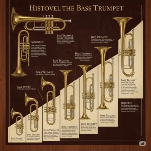 Visual timeline depicting the historical evolution and development of the bass trumpet over the centuries.