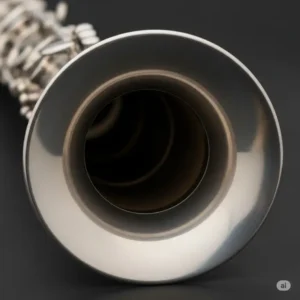 "The flared bell section of the Backun Alpha Bass Clarinet, demonstrating its robust construction and acoustic properties."
