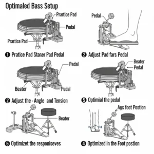 A clear diagram showing how to properly set up a bass drum practice pad with a standard bass drum pedal.