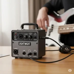 An array of diverse bass guitar amps in a recording studio, showcasing options for different genres and recording needs.