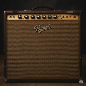 Full front view of a vintage tube bass amp, showcasing its grille cloth, logo, and overall aesthetic design, emphasizing its iconic look.