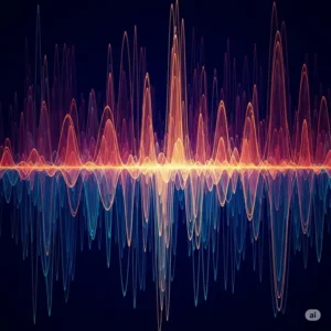 An abstract depiction of a sound wave representing the rich, saturated tones produced by a quality pedal bass overdrive.