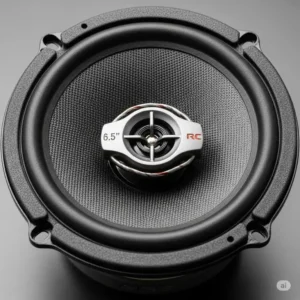 Close-up of a robust 6.5-inch speaker cone, engineered for impressive bass response in car audio systems.