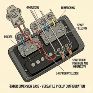  "An illustration of the versatile pickup configuration on a Fender Dimension Bass, showcasing its humbucking pickups for powerful tone."