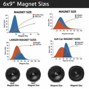 Infographic demonstrating the correlation between magnet size in 6x9 car speakers with best bass and their ability to produce powerful, deep bass.