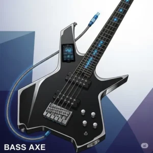 Illustration focusing on the various pickup configurations of a bass axe guitar, highlighting their distinct designs.