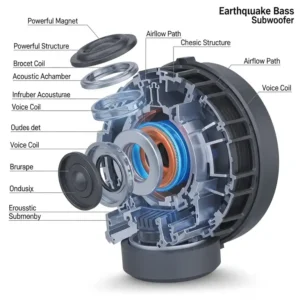 Diagram showcasing the internal design of an earthquake bass speaker subwoofer, highlighting its acoustic engineering.