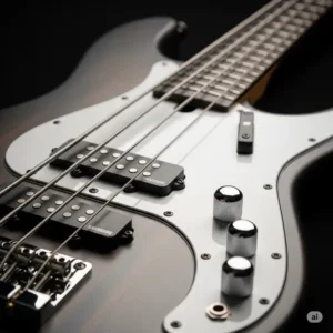 Close-up of the body and pickups on a Sandberg California VM bass, illustrating the precision engineering and versatile tone options. Experience the sound of a sandberg bass california.